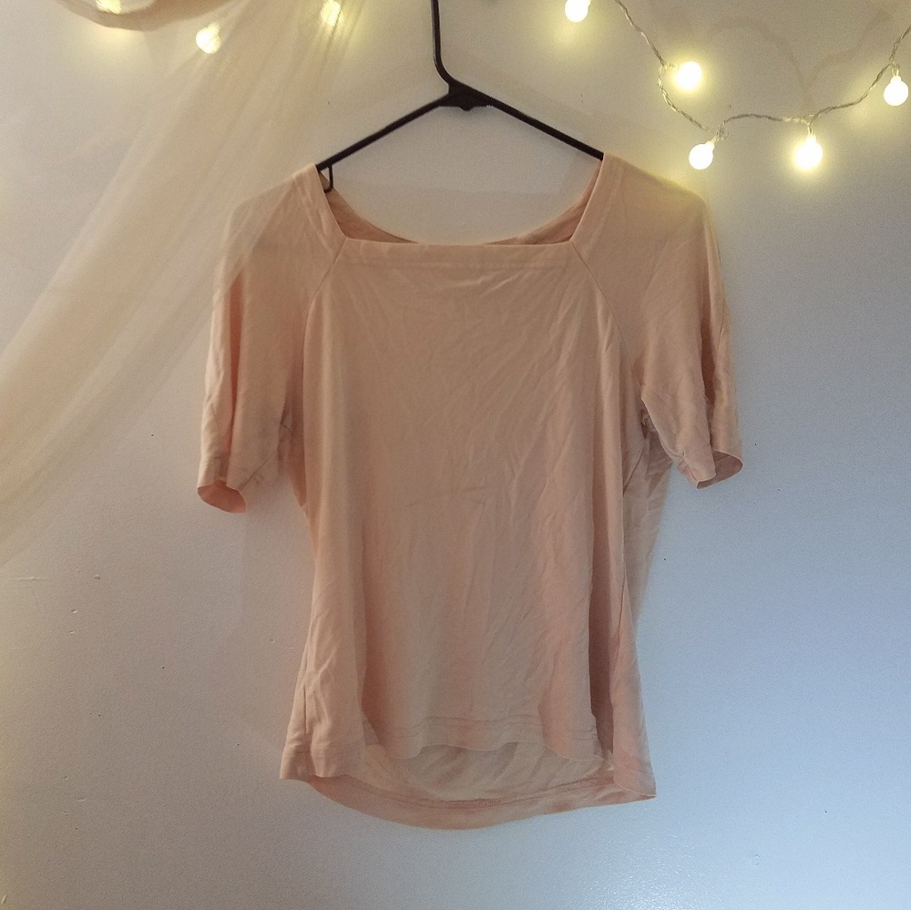 Vintage Peachy Pink Silk Square Neck Top